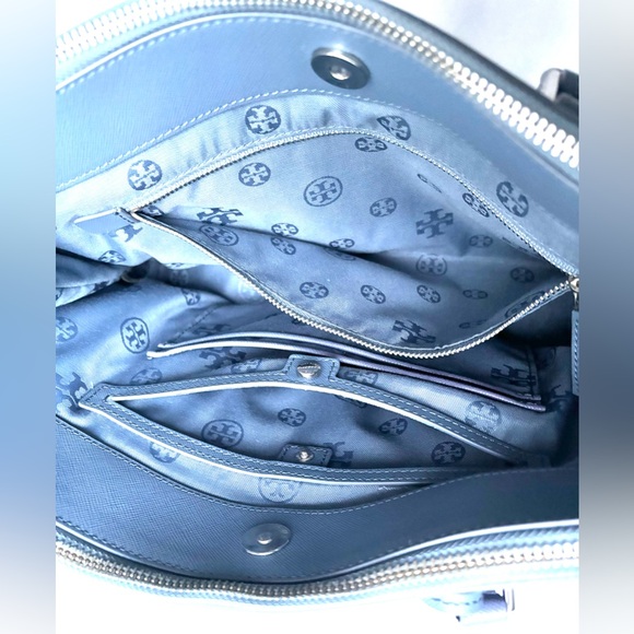Tory Burch Robinson Saffiano Leather Double Zip 2 Way Tote Crossbody Bag in Blue - Picture 8 of 10